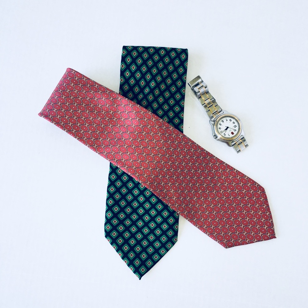 🎈 ITALIAN SILK TIE MEN RUST COLOR GOLD RINGS - Picture 4 of 7